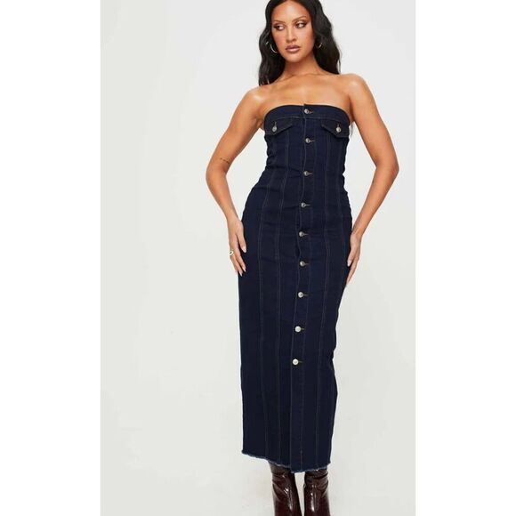 Princess Polly MARZA DENIM STRAPLESS MAXI DRESS INDIGO Nwot Size 2 - Picture 8 of 8